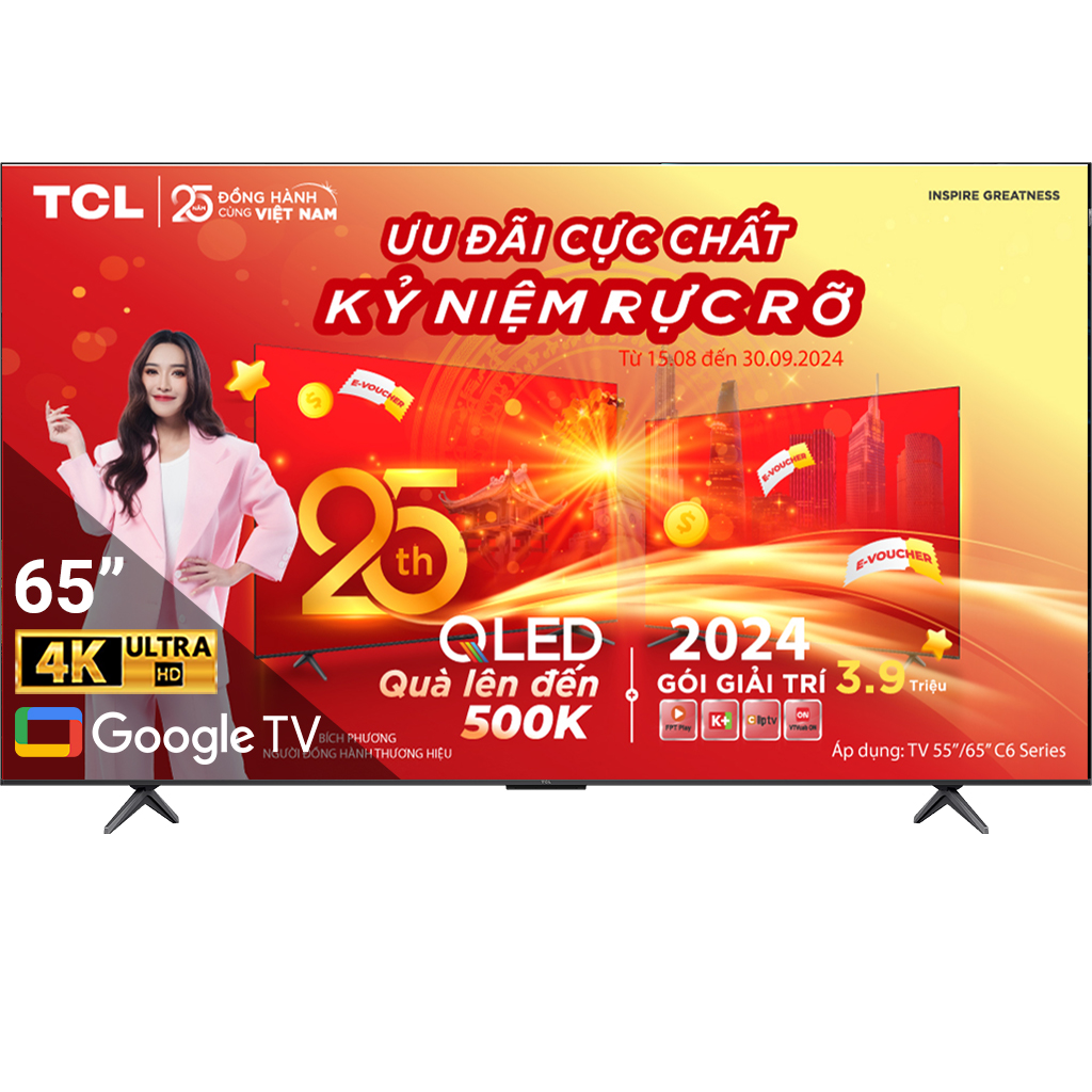 Google Tivi QLED TCL 4K 65 inch 65C655 – Mới 2024