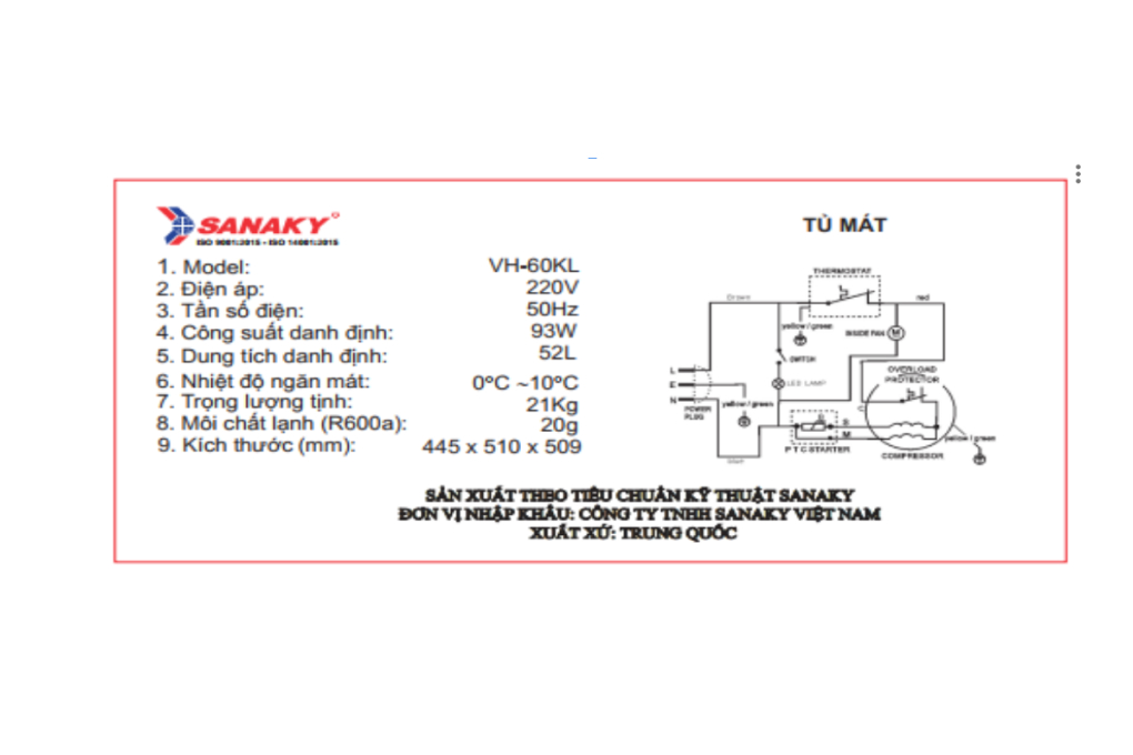 Tủ mát mini Sanaky 52 lít VH-60KL
