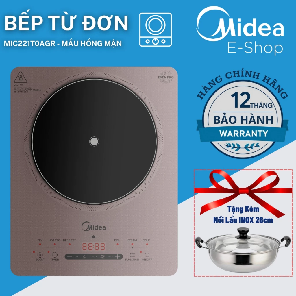 Bếp Từ Midea MIC221T0AGR (Bếp Từ Đơn, Công Suất 2200W, Có Chế Độ Sôi Liu Riu)