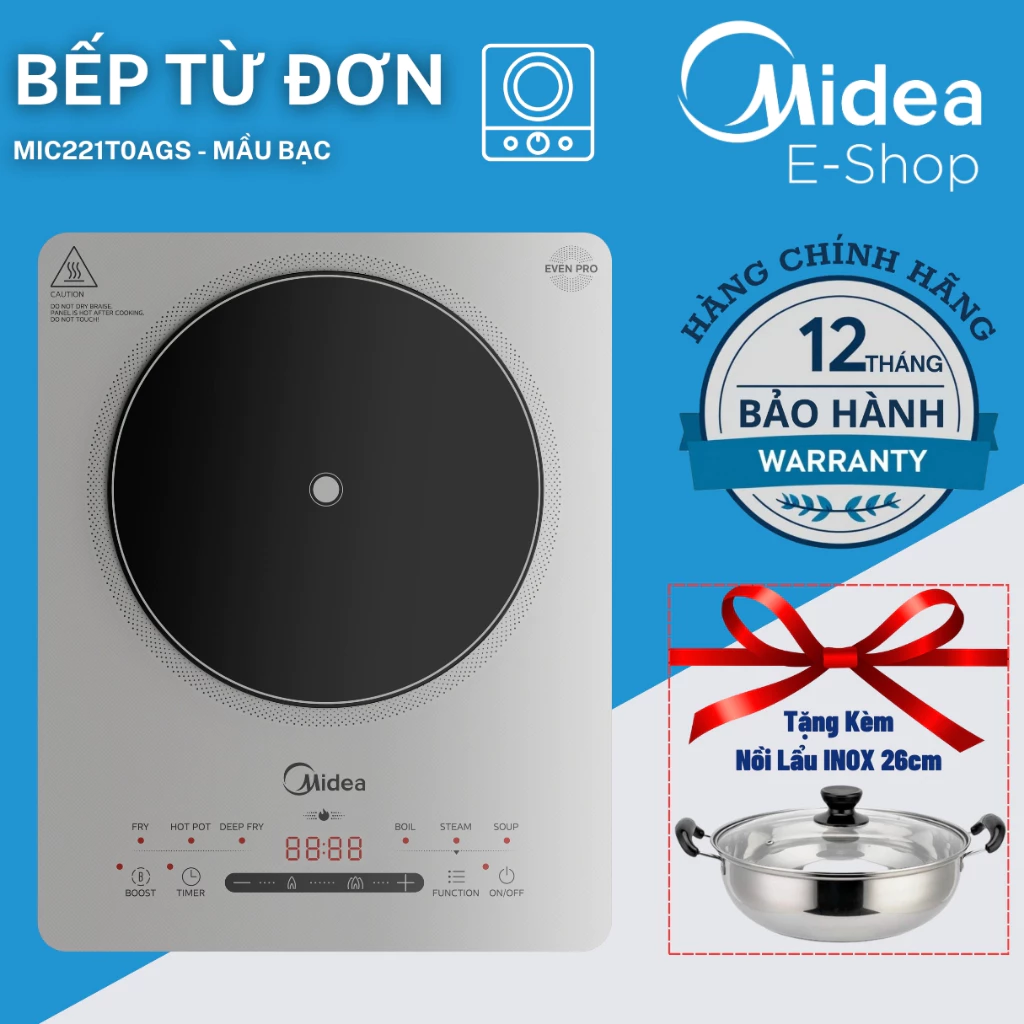 Bếp Từ Midea MIC221T0AGS (Bếp Từ Đơn, Công Suất 2200W, Có Chế Độ Sôi Liu Riu)