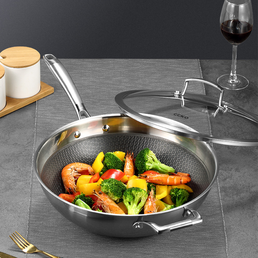 Chảo inox chống dính sâu lòng có nắp đậy CCKO CK9703 cao cấp