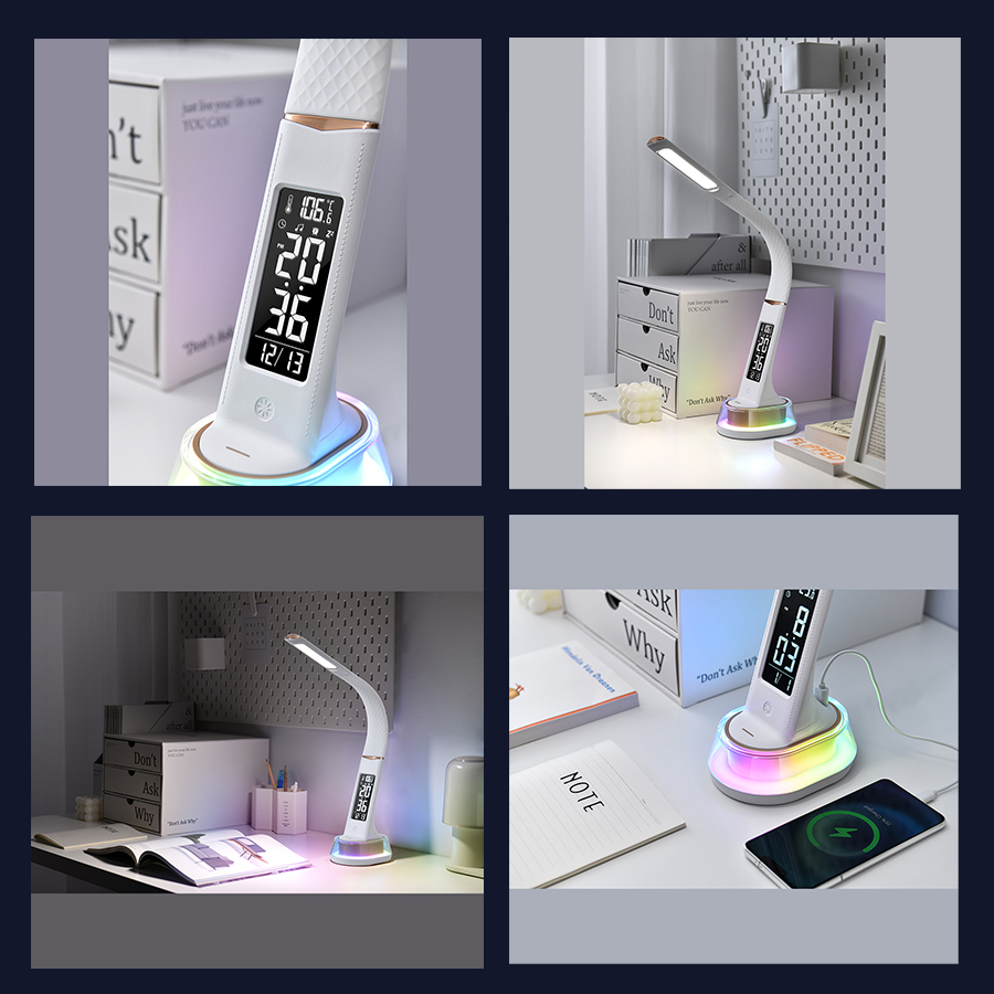 Đèn bàn LED cảm ứng tích hợp màn hình đồng hồ HD và đèn RGB Wilit C13A cao cấp