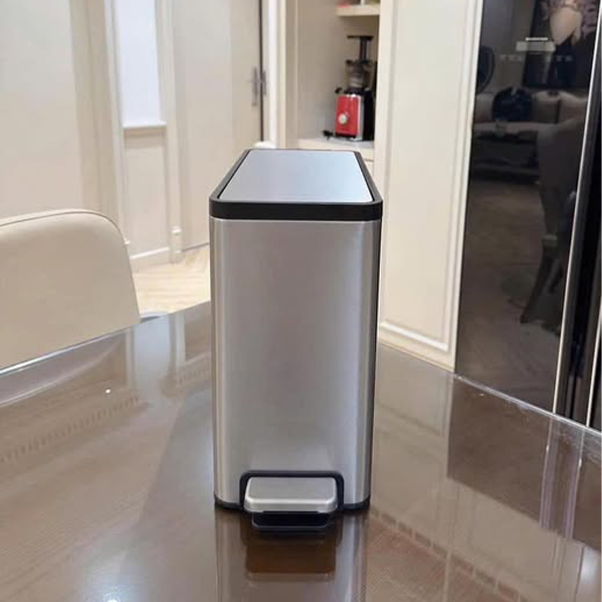 Thùng rác chữ nhật 10l Kohler Slim màu bạc inox