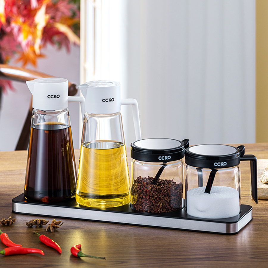 Set 2 bình đựng dầu ăn CK9979 và 2 lọ đựng gia vị thủy tinh CK9984 cao cấp