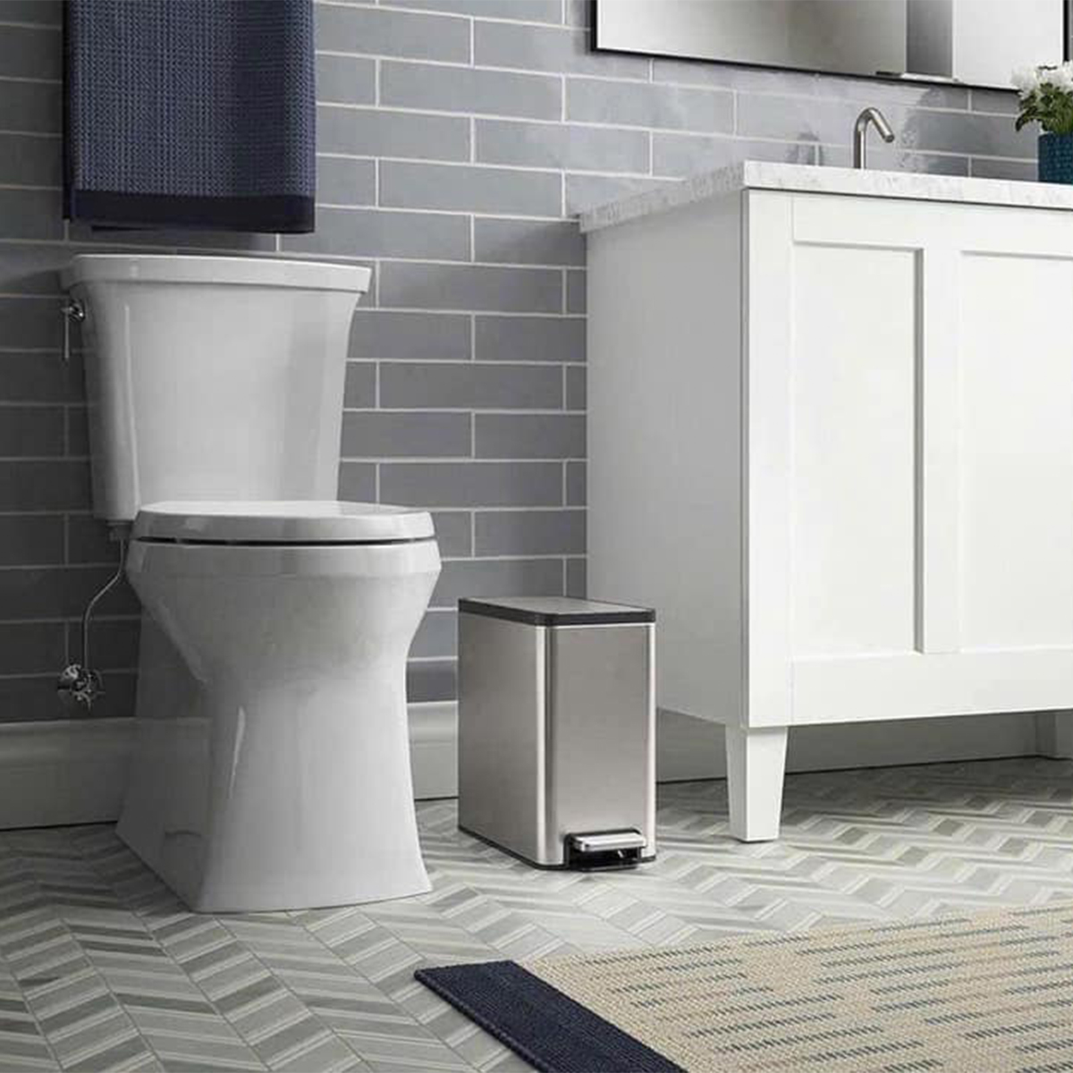 Thùng rác chữ nhật 10l Kohler Slim màu bạc inox