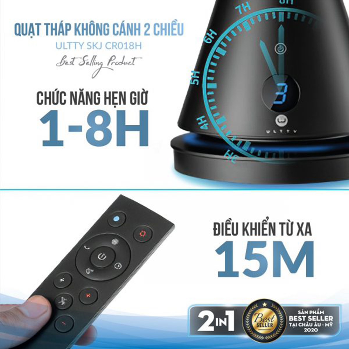 Quạt tháp 2 chiều sưởi ấm và làm mát U ULTTY CR018H cao cấp