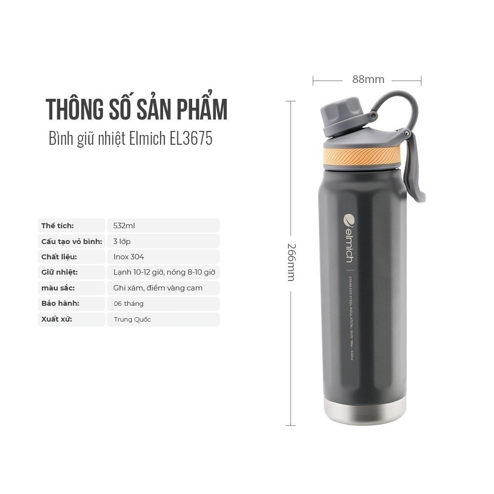 Bình giữ nhiệt inox 304 dung tích 532ml Elmich EL3675