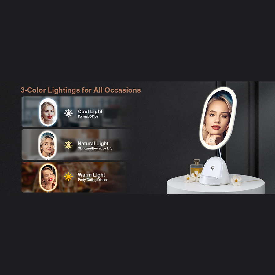 Gương trang điểm cảm ứng tích hợp đèn LED kèm sạc không dây WILIT QU10AM cao cấp