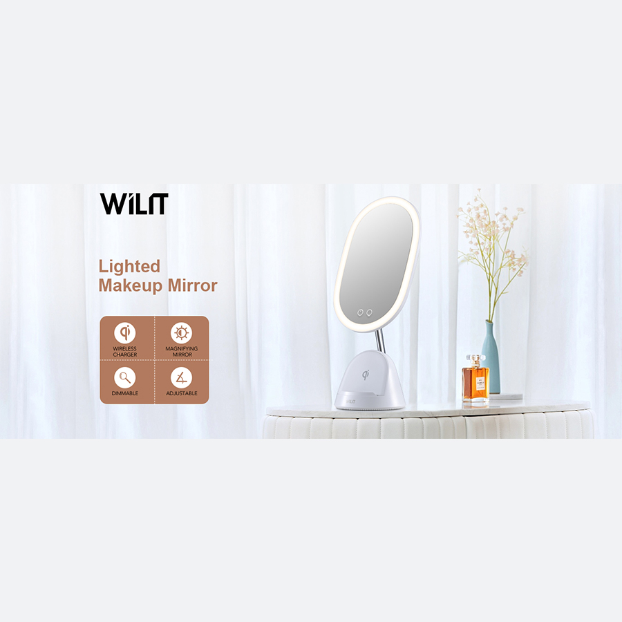 Gương trang điểm cảm ứng tích hợp đèn LED kèm sạc không dây WILIT QU10AM cao cấp