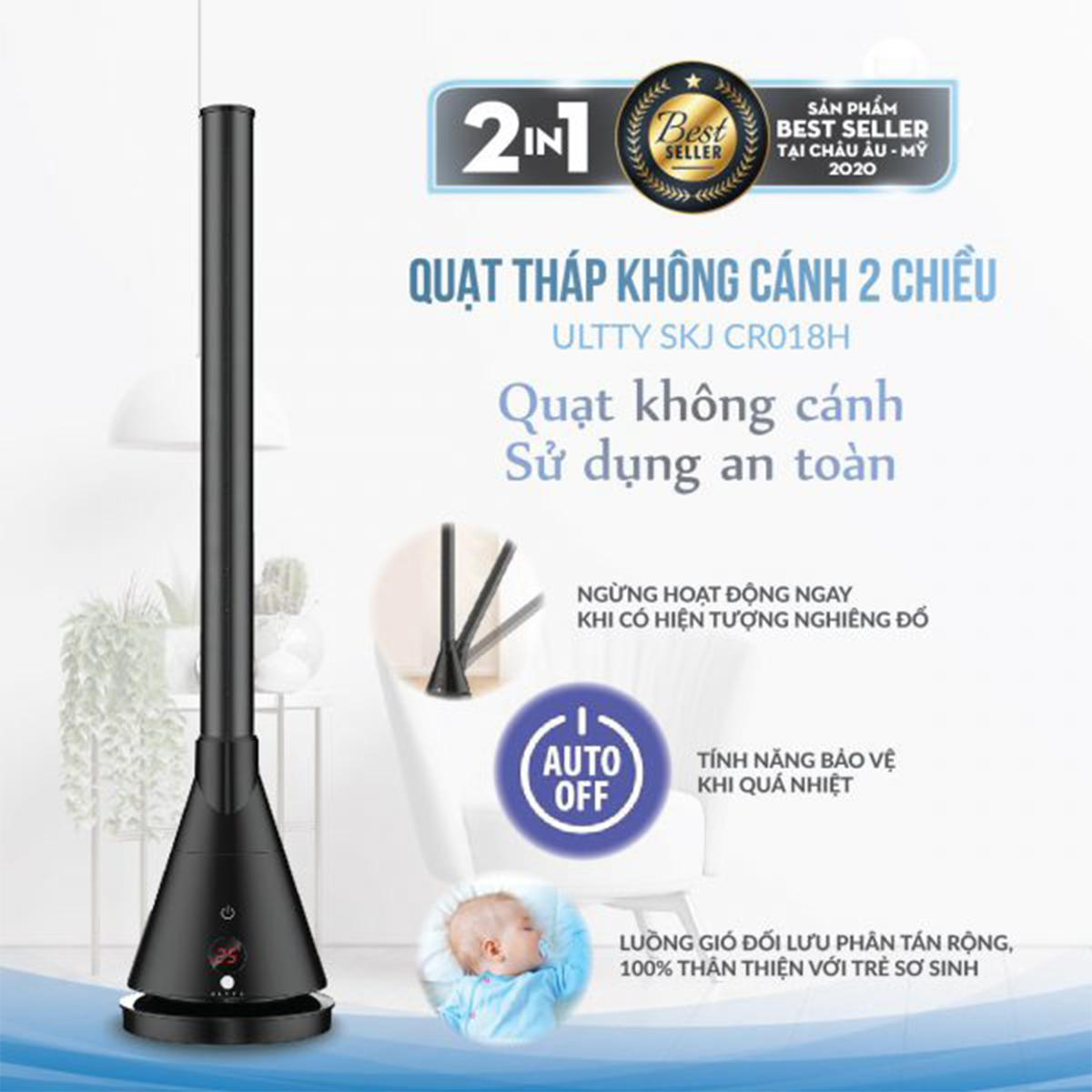 Quạt tháp 2 chiều sưởi ấm và làm mát U ULTTY CR018H cao cấp