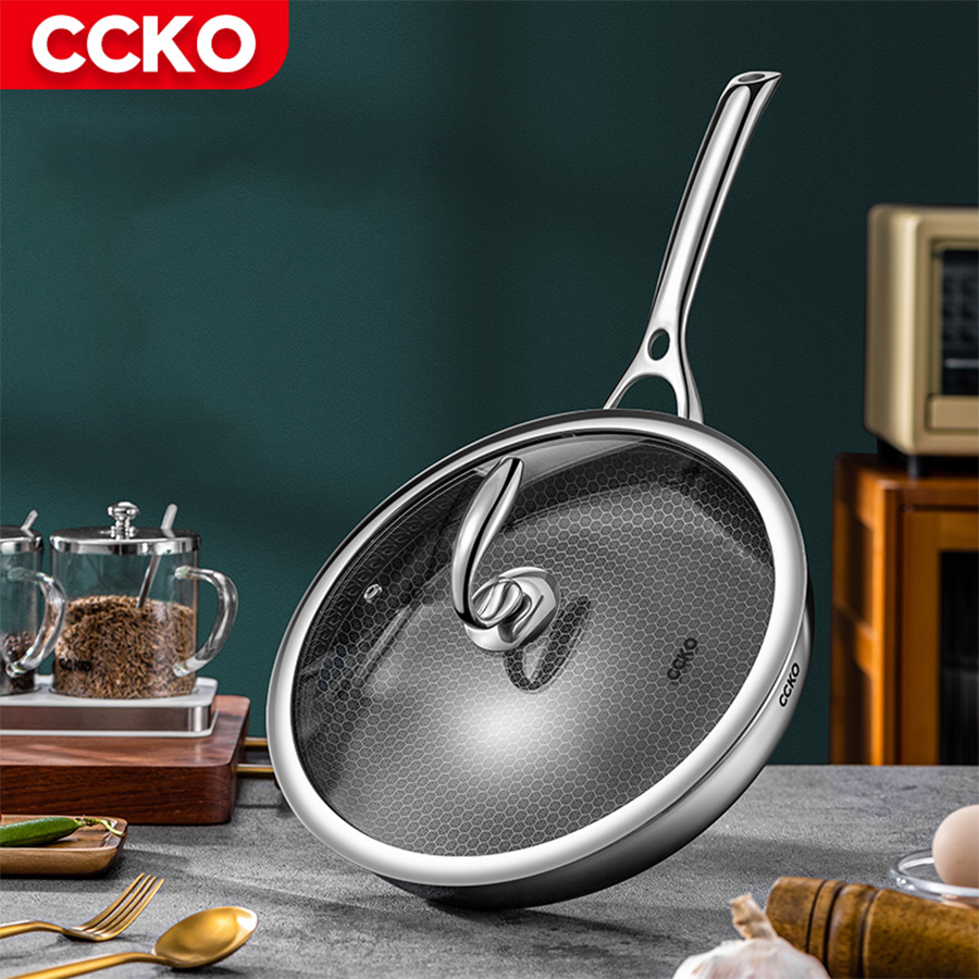 Chảo inox chống dính 3 lớp có nắp đậy CCKO CK9712 cao cấp