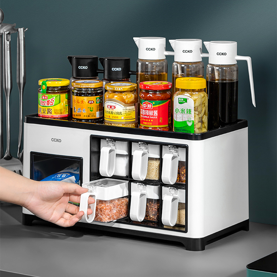 Kệ đựng gia vị kèm 6 lọ đựng gia vị CCKO CK8702 cao cấp