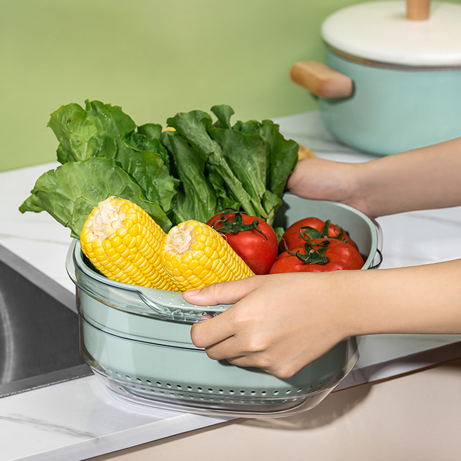 Bộ chậu rổ đựng và rửa rau, hoa quả 2 lớp đa năng CCKO CK9319 cao cấp