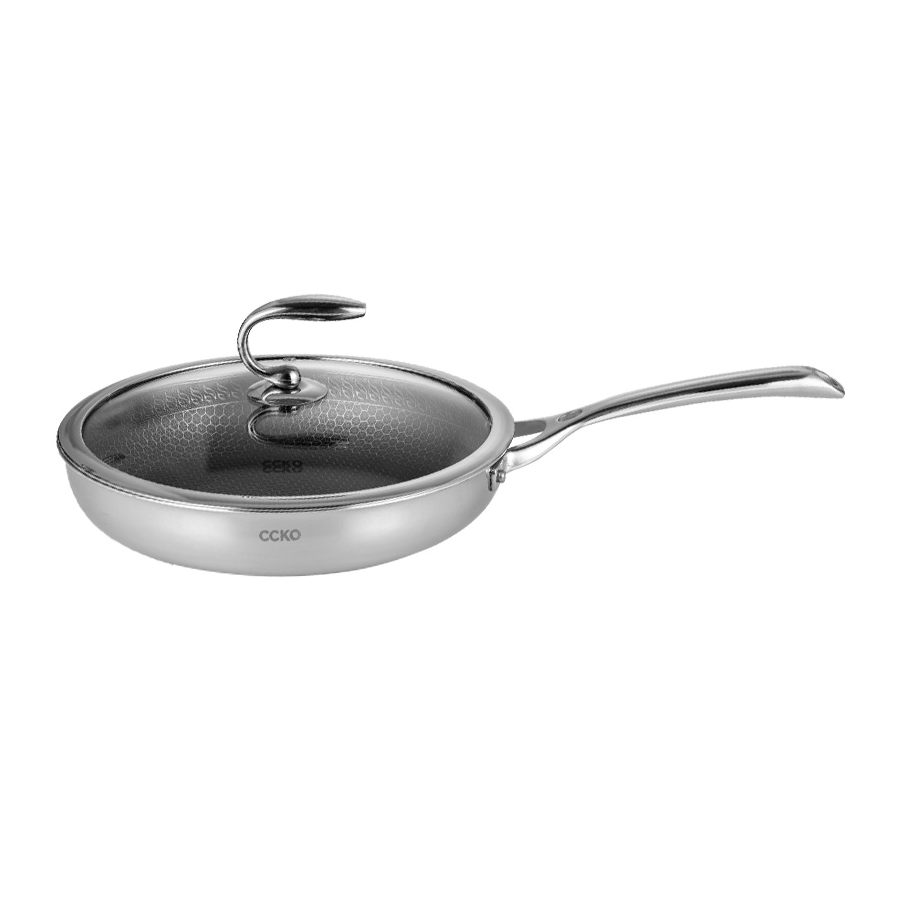 Chảo inox chống dính 3 lớp có nắp đậy CCKO CK9712 cao cấp