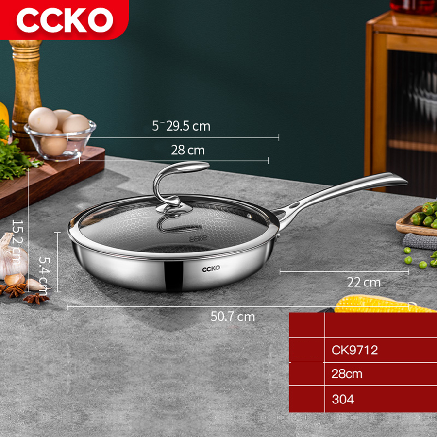 Chảo inox chống dính 3 lớp có nắp đậy CCKO CK9712 cao cấp
