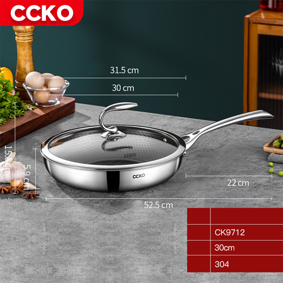 Chảo inox chống dính 3 lớp có nắp đậy CCKO CK9712 cao cấp