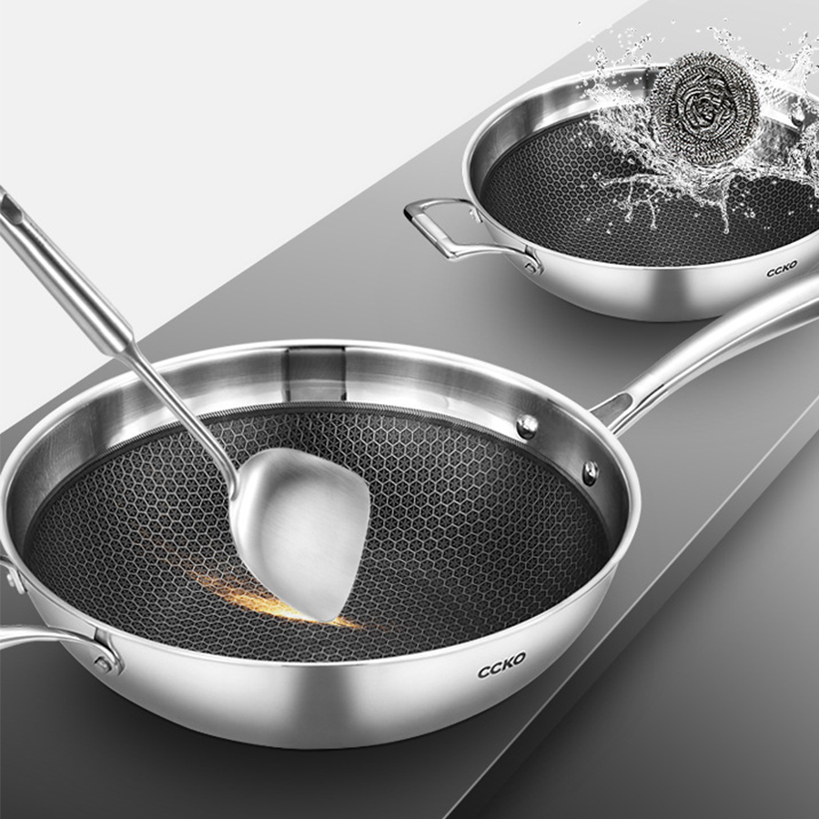 Chảo inox chống dính sâu lòng có nắp đậy CCKO CK9703 cao cấp