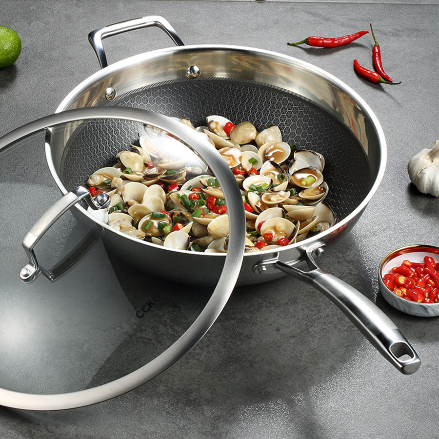 Chảo inox chống dính sâu lòng có nắp đậy CCKO CK9703 cao cấp