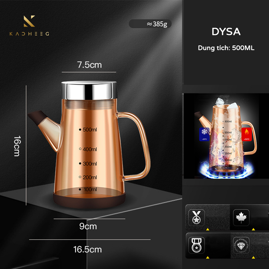 Bình thuỷ tinh đựng dầu ăn, giấm, nước tương KACHEEG DYSA cao cấp
