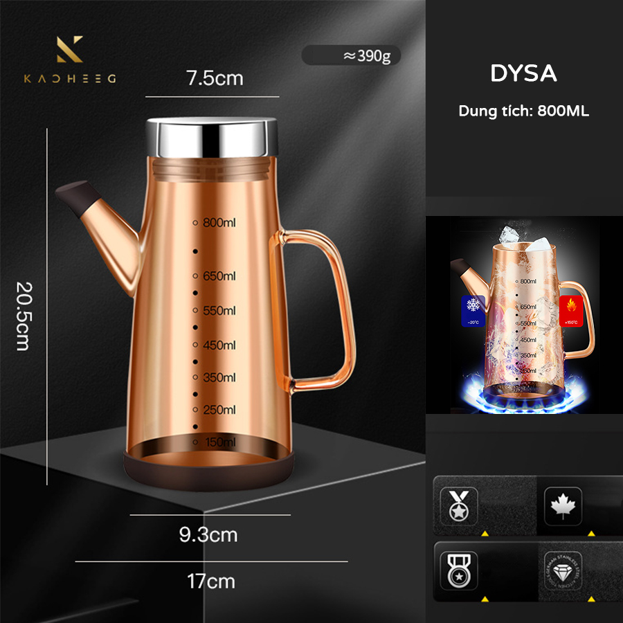 Bình thuỷ tinh đựng dầu ăn, giấm, nước tương KACHEEG DYSA cao cấp