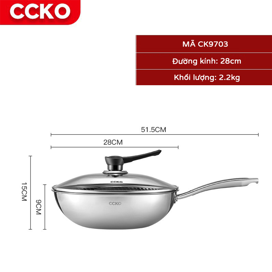Chảo inox chống dính sâu lòng có nắp đậy CCKO CK9703 cao cấp