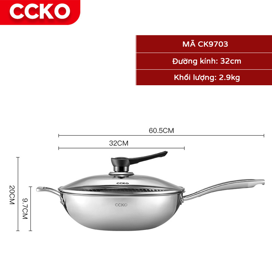 Chảo inox chống dính sâu lòng có nắp đậy CCKO CK9703 cao cấp
