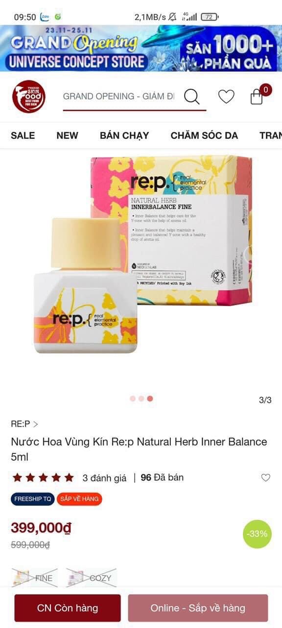 Nước Hoa vùng kín Re:p natural hern inner balance