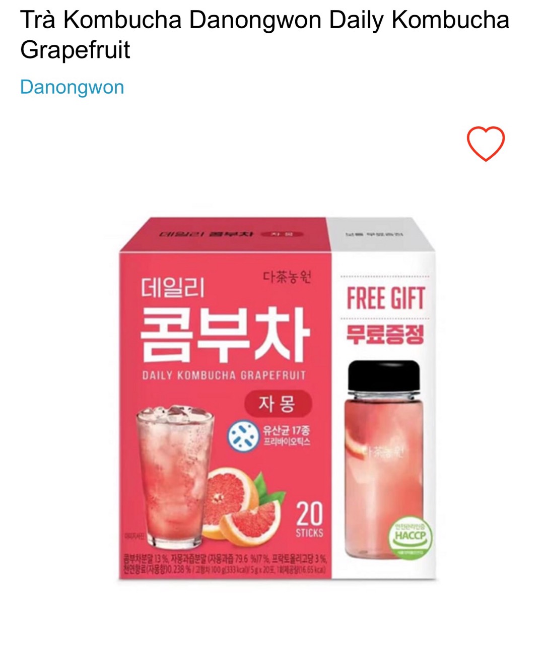 Trà kombucha Danongwon Daily Kombucha Grapefruit 