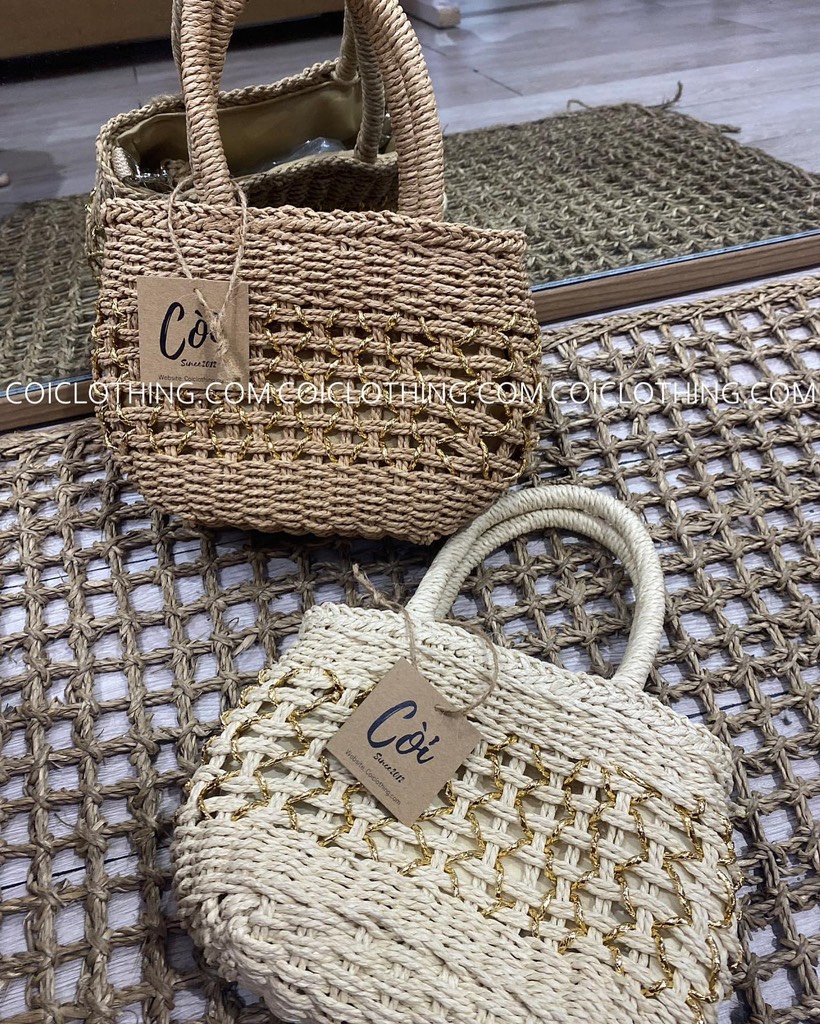 Túi cói XT đan kim tuyến
