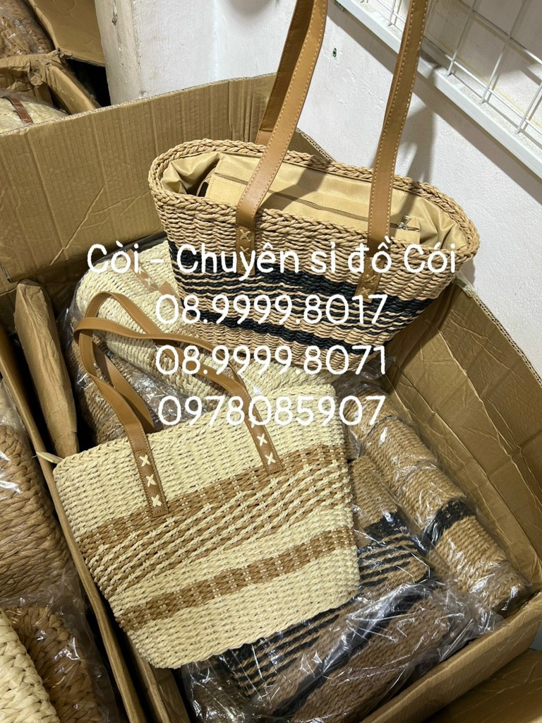 Túi cói tote mix màu