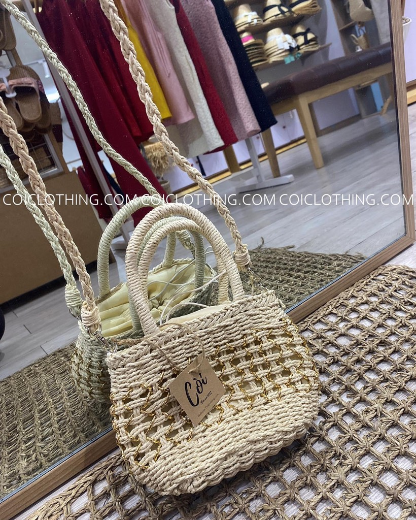 Túi cói XT đan kim tuyến