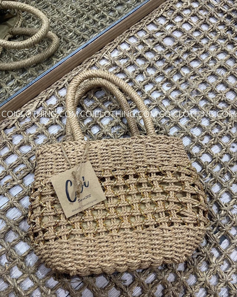Túi cói XT đan kim tuyến