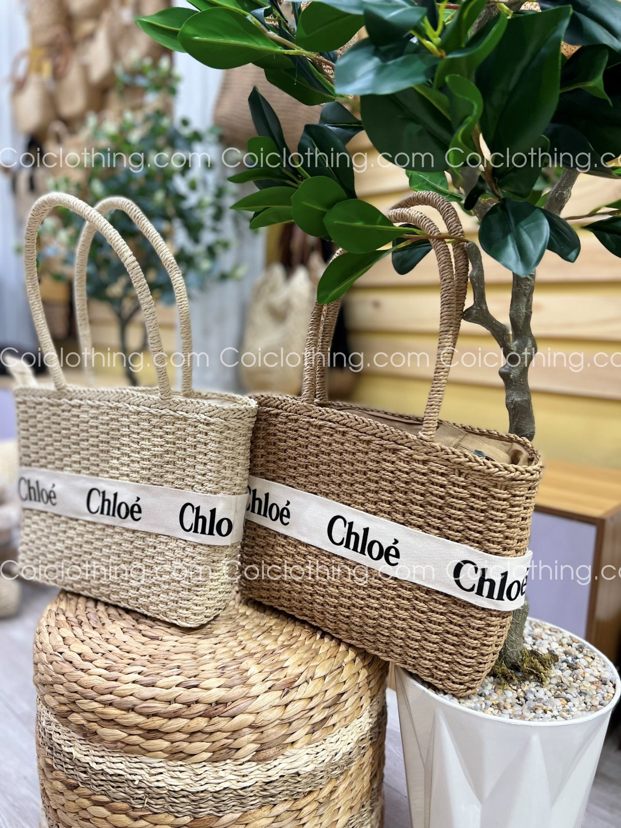 Túi cói chữ nhật XT đan trơn