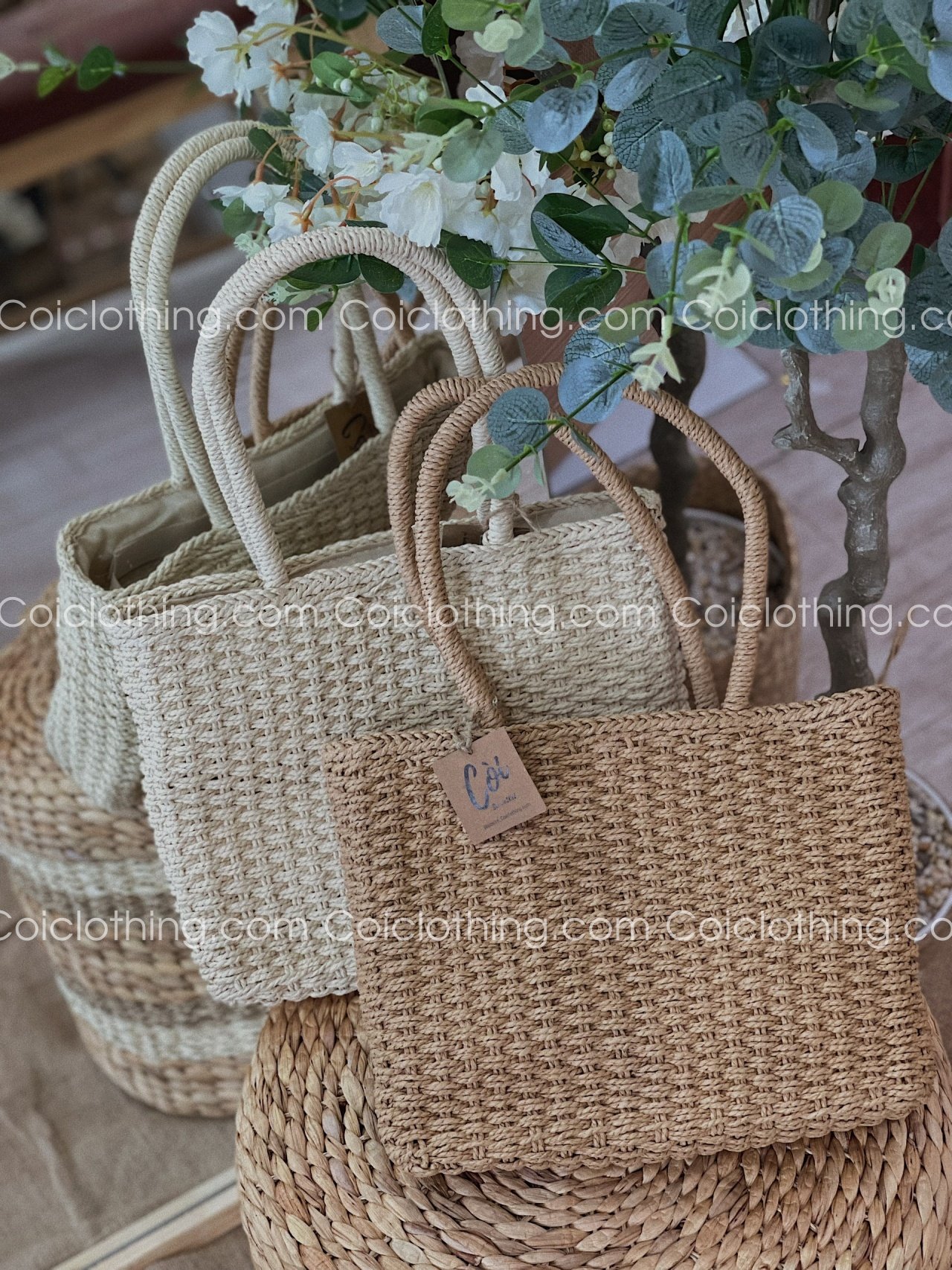 Túi cói chữ nhật XT đan trơn