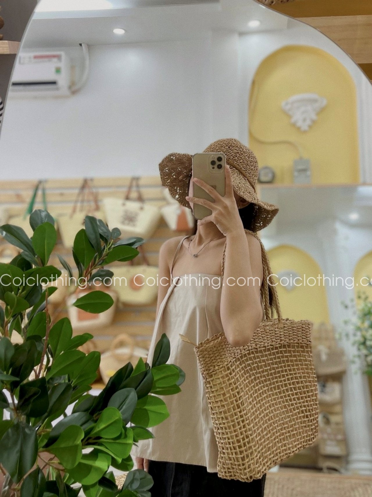 Túi cói Korean chữ nhật có lót