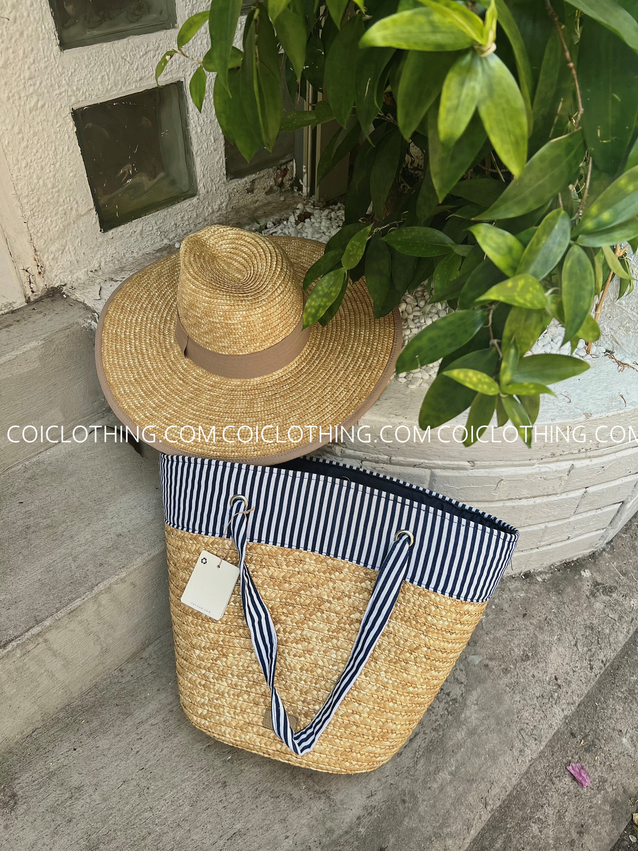 Túi cói lớn sọc xanh