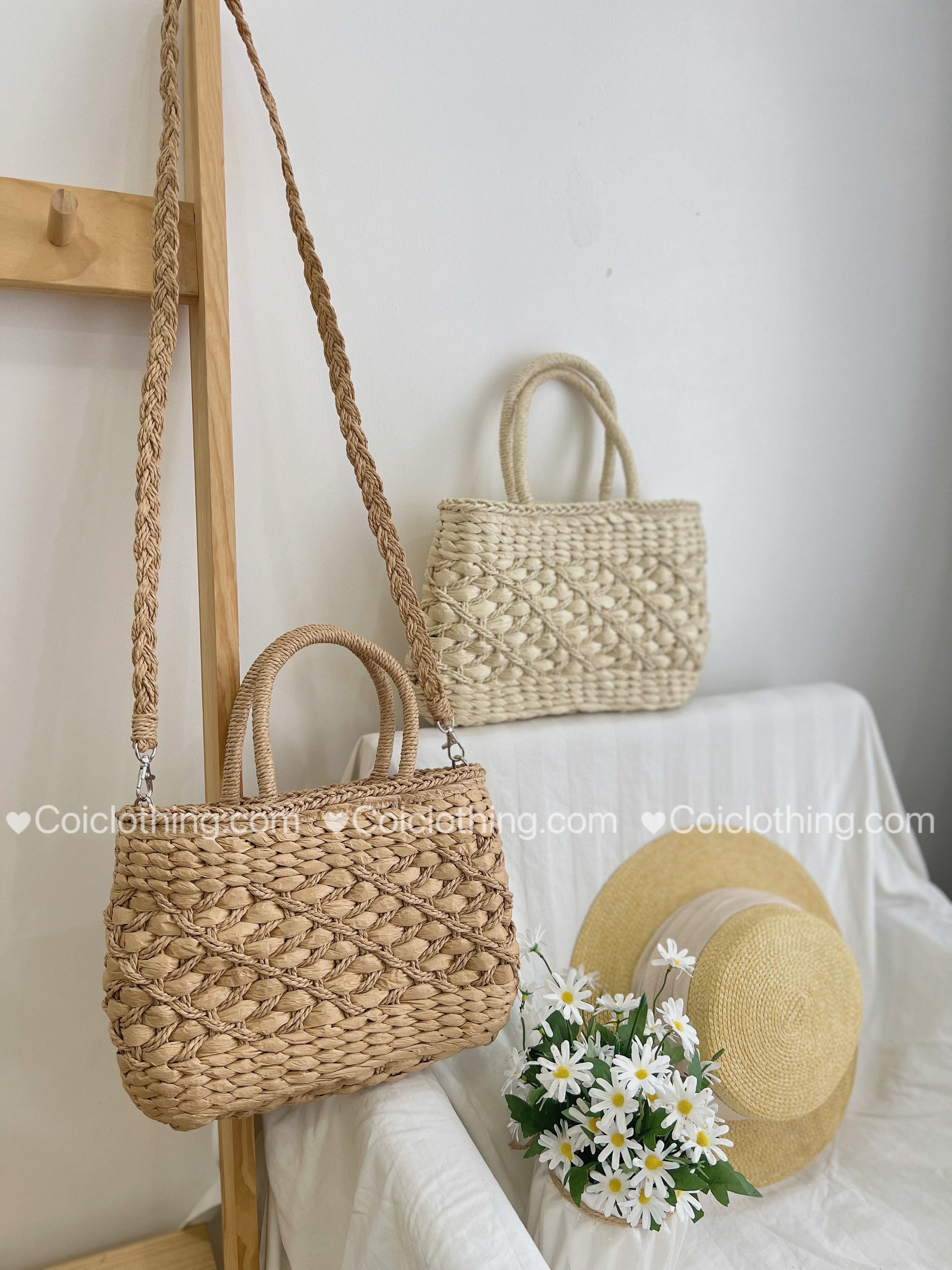 Túi cói XT dây đeo đan kiểu