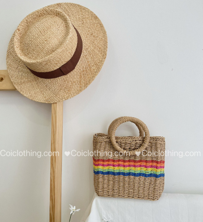 Túi cói mini Vuông cầu vồng