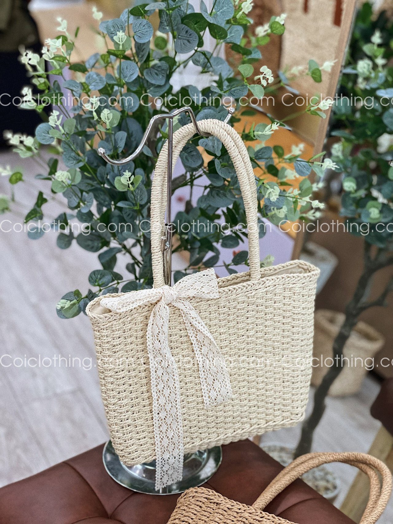 Túi cói chữ nhật XT đan trơn