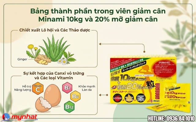 Thành phần trong viên uống Giảm Cân Minami 10kg và 20% Mỡ