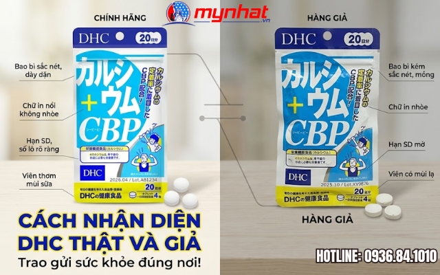 Phân biệt  viên uống DHC Calcium + CBP thật và giả