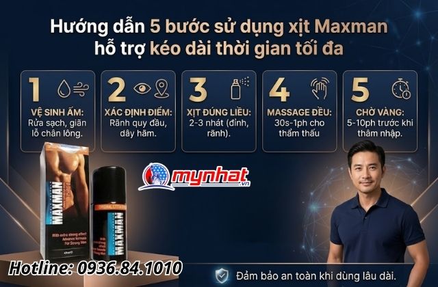 Hướng dẫn 5 bước sử dụng xịt Maxman hỗ trợ kéo dài thời gian tối đa