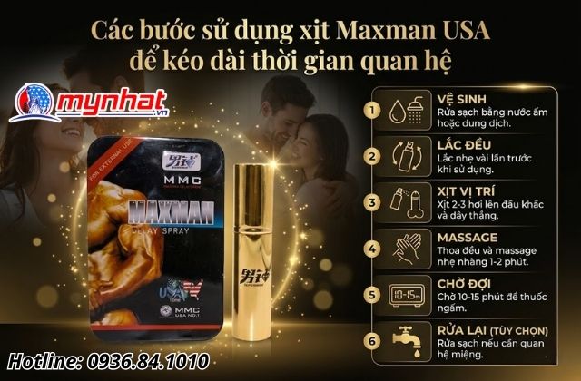 Các bước sử dụng xịt Maxman USA để kéo dài thời gian quan hệ