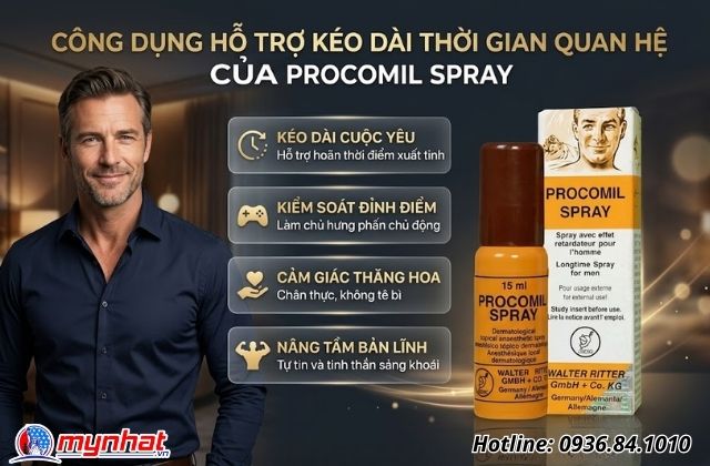 Công dụng hỗ trợ kéo dài thời gian quan hệ của Procomil Spray