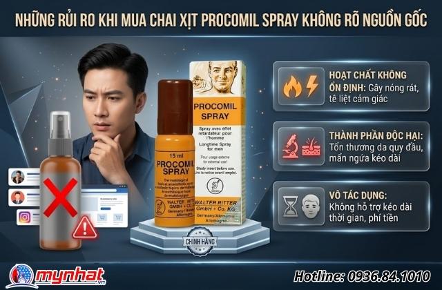 Những rủi ro khi mua chai xịt Procomil Spray không rõ nguồn gốc