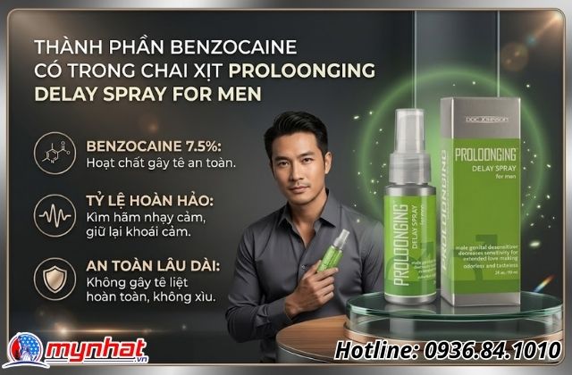 Thành phần Benzocaine có trong chai xịt Proloonging Delay Spray For Men