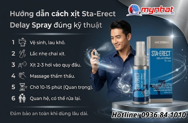 Hướng dẫn cách xịt Sta-Erect Delay Spray đúng kỹ thuật