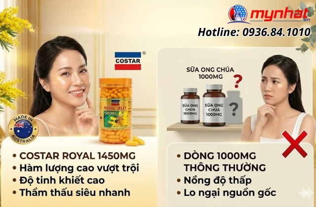 so sánh viên uống sữa ong chúa costar royal jelly và sữa ong chúa 1000mg