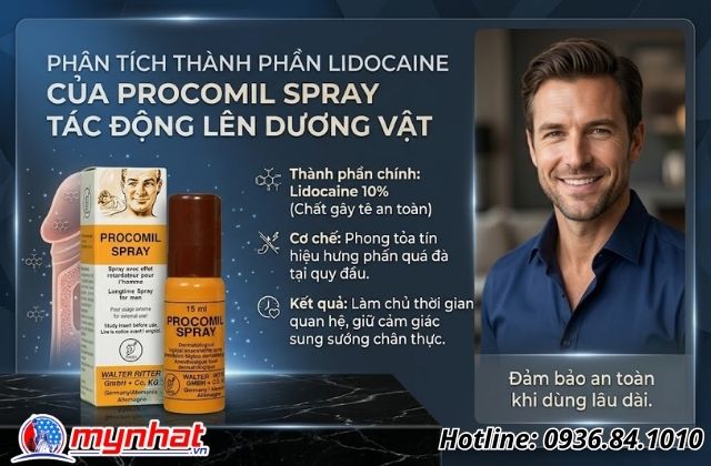 Phân tích thành phần Lidocaine của Procomil Spray tác động lên dương vật