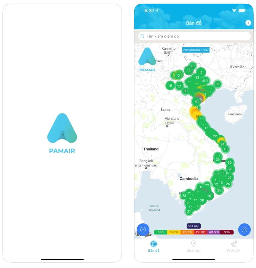 PAM Air app đo chỉ số ô nhiễm không khí